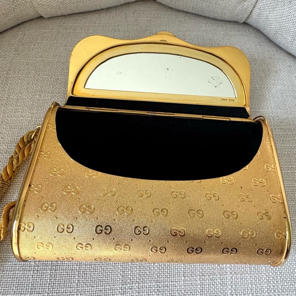 GUCCI Vintage Gold GG Minaudiere 2-Tone Hardcase Clutch Italy - Picture 5 of 10